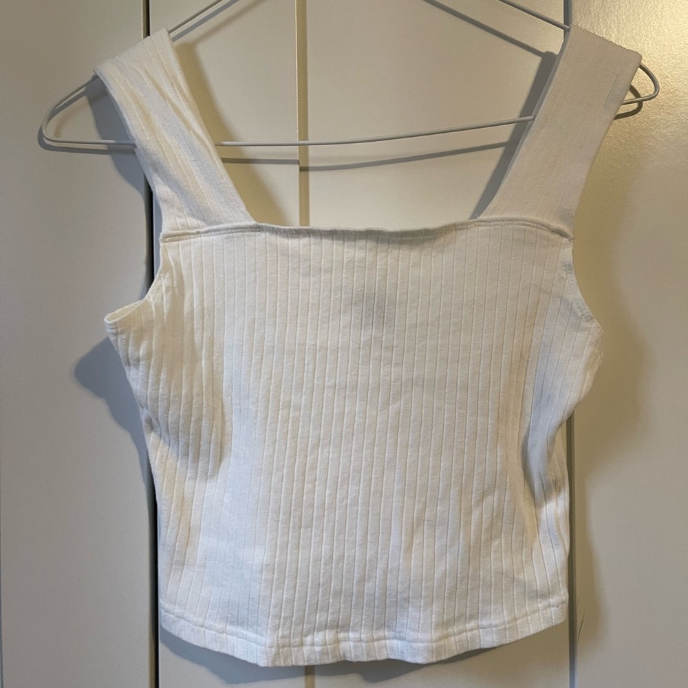 Basic white square neck block crop tank top